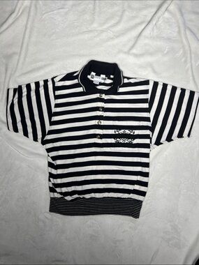 Black & White Striped Polo Top with Pocket Detail